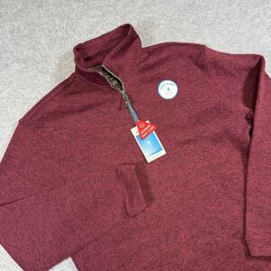 Haggar Sweater Mens Medium Red Cool 18 Pro 1/4 Zip Mock Neck Knit Pullover